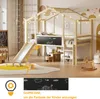 A child's bedroom with a wooden loft bed featuring a slide and a blackboard. Produktbild-Vorschau