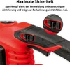 Close-up of the safety lock mechanism on a red and black power tool handle. Produktbild-Vorschau