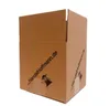 A brown cardboard box with text and a logo printed on it, isolated on a white background. Produktbild-Vorschau
