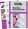 A collage showing instructions for applying a screen protector and a product shot of the screen protector on a phone. Produktbild-Vorschau