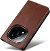 A brown leather flip phone case for a Xiaomi Redmi Note 14 Pro+ 5G is shown diagonally against a white background. Produktbild-Vorschau