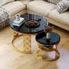 okwish Table basse 2 pcs, aspect marbre noir rond, pieds en Voir les images du produit 1