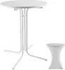 A white high table and a white stool are displayed against a white background.