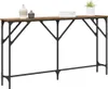 A long, narrow console table with a wooden top and black metal legs, decorated with two vases and a stack of books. Náhled obrázku produktu