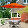 An outdoor patio scene with a table and chairs under an orange umbrella. Voir les images du produit