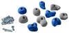 Klettergriffe Komplettset für Kinder mit blauen und grauen Griffen sowie Montageschrauben von Kletterbude. Produktbild-Vorschau
