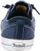 The back view of a blue denim sneaker. Voir les images du produit