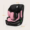 A pink and black car seat with dimensions indicated by measurement lines and text. Podgląd zdjęcia produktu