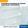 Interior view of a refrigerator with adjustable glass shelves. Produktbild-Vorschau