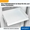 A close-up view of an empty white freezer drawer inside a refrigerator. Produktbild-Vorschau