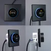 A collage of four images showing a smart thermostat from different angles, including close-ups of the digital display. Produktbild-Vorschau