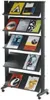 A black magazine rack with multiple shelves displaying various magazines. Voir les images du produit
