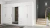 A modern white wardrobe with mirrored doors and drawers is shown in a room with a staircase and a dark textured wall. Podgląd zdjęcia produktu
