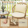 A rattan chair and table set on a balcony, with close-up shots of cushion details. Podgląd zdjęcia produktu