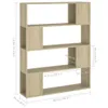 A diagram of a bookshelf with dimensions indicated. Voir les images du produit