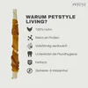 A dog chew stick with accompanying text listing its features. Produktbild-Vorschau