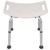 A white shower stool with adjustable legs and handles, shown from the front. Voir les images du produit