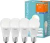 A product shot of four LED smart bulbs and their packaging. Produktbild-Vorschau