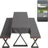 A picnic table set with benches covered by a grey protective cover, with the product packaging shown in the upper right corner. Anteprima dell’immagine prodotto