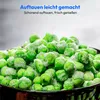 A bowl of frozen peas with text overlay. Produktbild-Vorschau