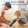 A father and son are cleaning up a mess on the floor with a handheld vacuum cleaner. Produktbild-Vorschau