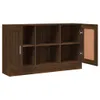 A brown wooden sideboard with multiple open shelves and one closed cabinet door. Podgląd zdjęcia produktu