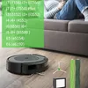 A robot vacuum cleaner and its accessories are displayed on a wooden floor, with a person relaxing on a couch in the background. Voir les images du produit