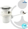 A white pop-up drain and overflow set for a sink, with a lever mechanism. Produktbild-Vorschau