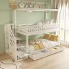 A white bunk bed with stairs and storage drawers in a room with light green walls and curtains. Anteprima dell’immagine prodotto
