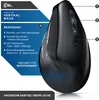 A close-up marketing image of a black vertical mouse with informational text and diagrams. Produktbild-Vorschau