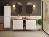 A modern bathroom vanity with two sinks, mirrors, and a tall cabinet. Náhled obrázku produktu