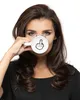 A woman holds a mug with a middle finger graphic to her face. Náhled obrázku produktu