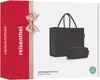 A gift set containing a black shopper bag and a black multi-case with a polka dot pattern, presented in a red box with a pink ribbon and bow. Podgląd zdjęcia produktu