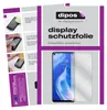 Collage showing instructions for applying a screen protector and a product shot of the screen protector with a phone. Produktbild-Vorschau