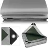 A folded grey-green tarp is shown from multiple angles. Produktbild-Vorschau