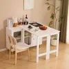 A white dining table with a built-in sideboard, set with wine, glasses, and bread, in a room with a plant and a chair. Anteprima dell’immagine prodotto