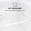 Interior view of a refrigerator with text overlay highlighting features. Produktbild-Vorschau