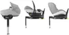 Three different views of a Maxi-Cosi FamilyFix3 i-Size ISOFIX base station with a child car seat attached in different configurations. Produktbild-Vorschau