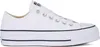 A white Converse Chuck Taylor All Star Lift Ox sneaker with a platform sole is shown from the side against a white background. Voir les images du produit