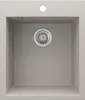 A top-down view of a beige sink with a silver drain. Náhled obrázku produktu