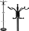 A black coat rack is shown from two angles: a full view and a close-up of the top portion. Produktbild-Vorschau