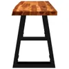 A side view of a wooden bench with black metal legs against a white background. Náhled obrázku produktu
