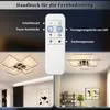 A collage showing a remote control with its functions explained, and two different styles of modern ceiling lights. Podgląd zdjęcia produktu
