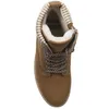 A top-down view of a brown lace-up boot with white fur lining. Produktbild-Vorschau