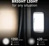 A comparison of two light settings for a portable LED work light, showing its brightness and range. Anteprima dell’immagine prodotto