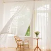 2 Stück Vorhänge mit Pompons Halbtransparent Weiß Voile Produktbild-Vorschau 1
