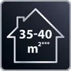 A graphic icon representing a house with text indicating a size range and a rating. Voir les images du produit