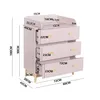 A pink dresser with dimensions labeled, shown from a slight angle. Podgląd zdjęcia produktu