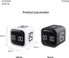 Two cube timers, one white and one black, are shown with dimensions indicated. The white timer is on the left and the black timer is on the right. Produktbild-Vorschau