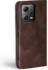 A side view of a brown leather flip phone case for a Xiaomi Redmi Note 12 Pro+ 5G. Produktbild-Vorschau